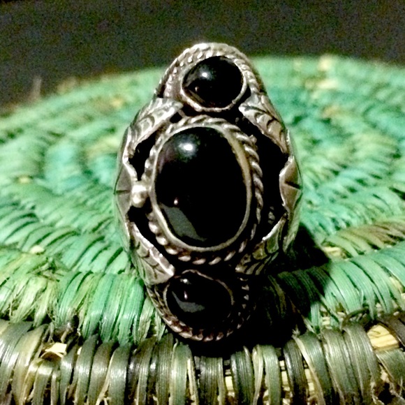 Vintage Poison Ring Sterling Black Onyx Mexico - 